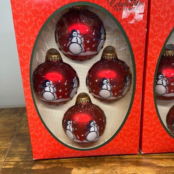 Christmas by Krebs Snowmen Glass Ornaments set of 8 Red - Picture 2 of 7
